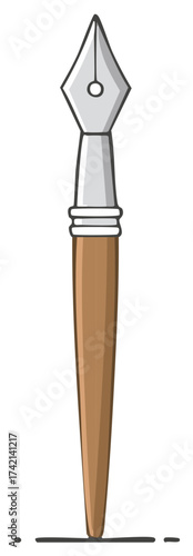 Simple Antique Style Fountain Pen Nib With Brown Handle Isolated