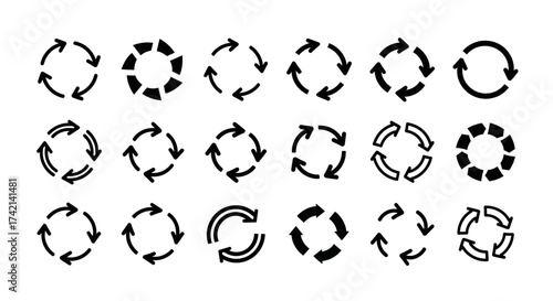 Collection of Circular Arrow Icons Representing Processes Cycles and Repetition in Various Stylistic Formats