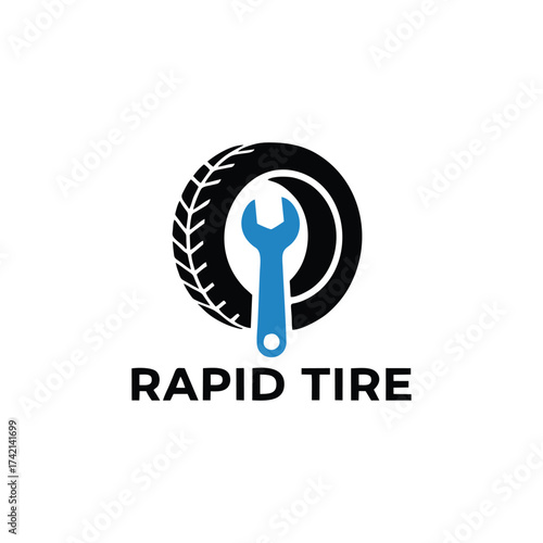 Rapid Tire Auto Repair Logo Wrench and Wheel Icon