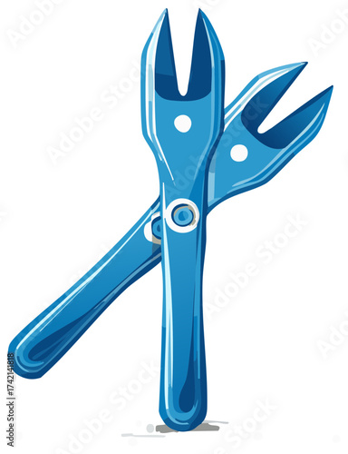 Pair of Blue Salad Forks Crossover Kitchen Utensils Serving Tableware