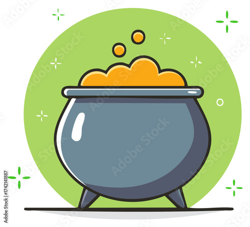 Cartoon Cauldron Brewing Orange Magic Potion Illustration