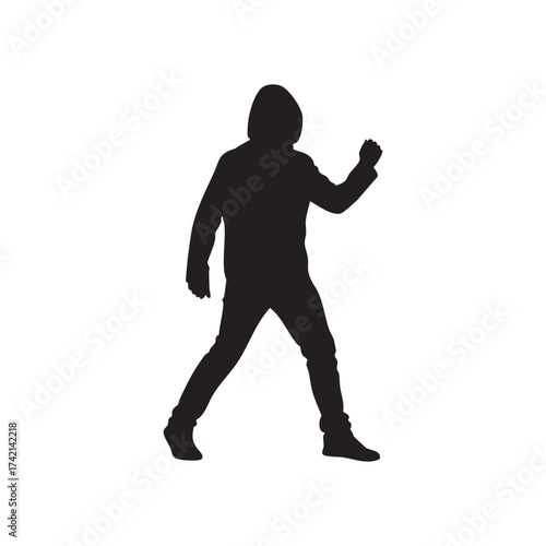 Silhouette of a man in a hoodie with a raised fist male person