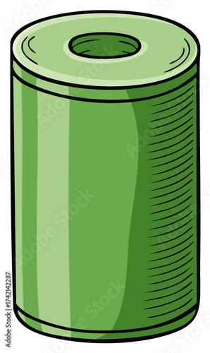 Cartoon style illustration of a green hollow cylinder or bushing