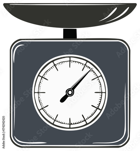 Vintage kitchen scale illustration, measuring weight and food