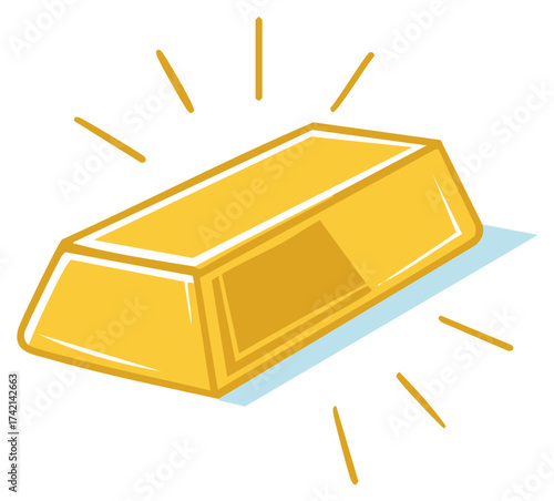 Cartoon gold bar illustration shines brightly representing wealth and investment