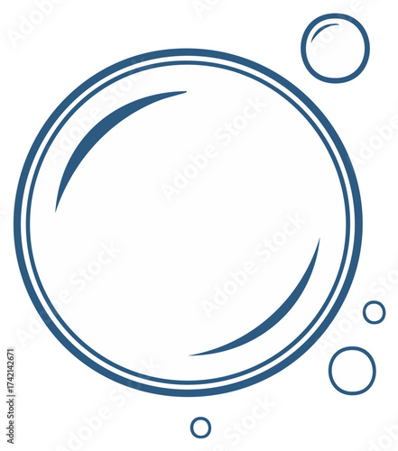 Circular bubble icons in blue, soapy water, clean, sphere, washing, liquid vector graphic