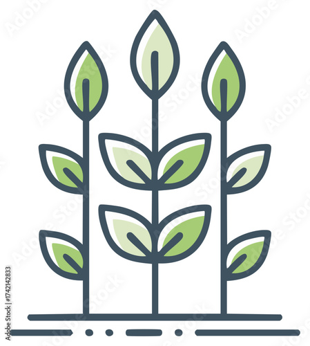 Simple line icon of three young green plants sprouting from soil