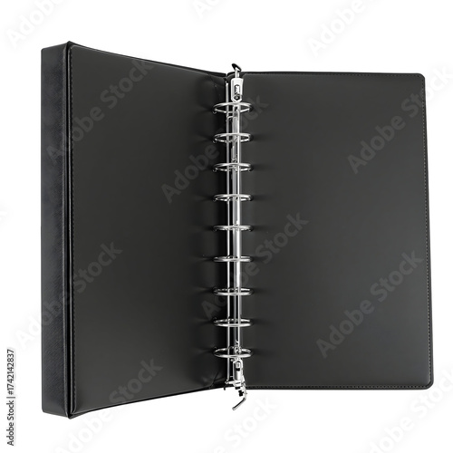Open binder with metal rings isolated on transparent background