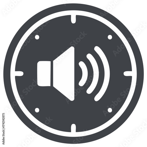 Timer with Speaker Volume Symbol Showing Alert, Alarm Clock Interface with Loud Sound Indicator, Deadline Reminder