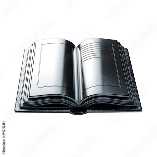 Open book illustration with metallic appearance for education or knowledge