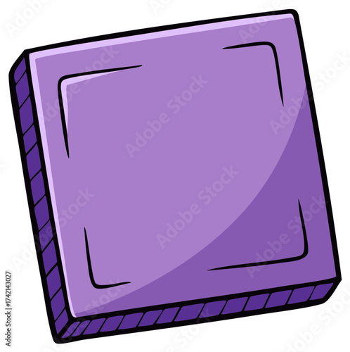 Cartoon illustration of a three dimensional purple square block or tile icon