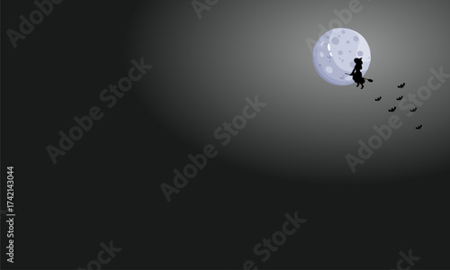 witch flying in the moon on black background