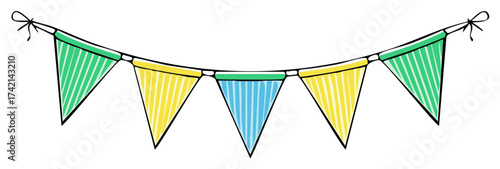 Festive garland with colorful triangular flags, simple hanging decoration, party banner on a string