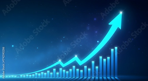 Illuminated Blue Bar Graphs and Sharp Cyan Growth Arrow