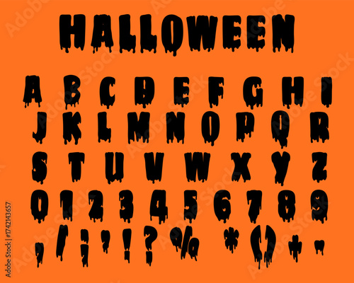 Halloween scary alphabet letter and number