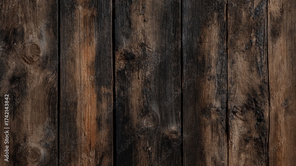 Naklejka premium Rustic wooden planks with dark tones. AI image