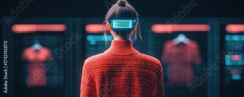 Young Woman with Virtual Reality Headset in Digital Space