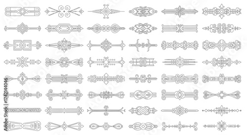 A Collection of Decorative Ornate Vintage Line Art Dividers and Borders for Graphic Design Projects