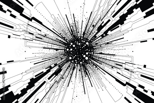 Explosion of digital data and connections creating a vibrant, futuristic network