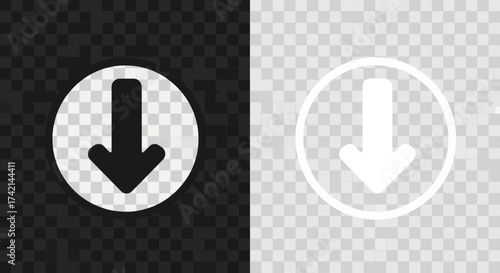 Simple Arrow Down Icons Representing Download Direction Information And Navigation Elements On Dark And Light Backgrounds