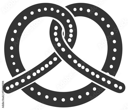 Graphic illustration of a traditional salted pretzel icon, a classic baked snack from German cuisine