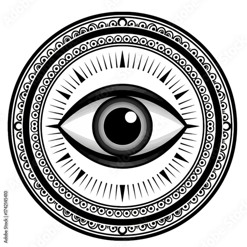 All-Seeing Evil Eye Frame Vector, Round Esoteric Symbol Icon of Providence and Protection