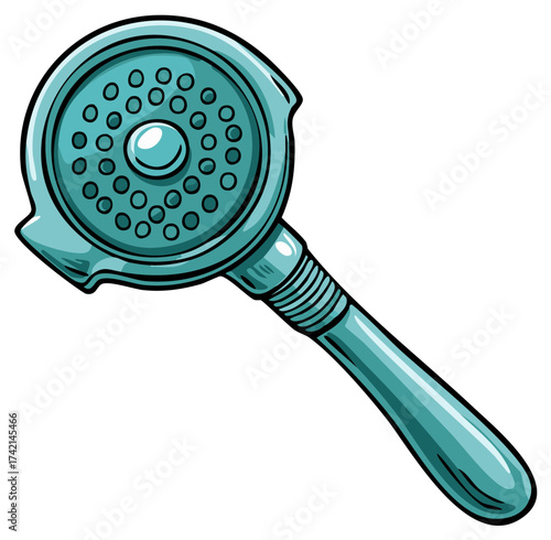 Blue Shower Head with Round Design and Long Handle for Bathroom Fixture Concept