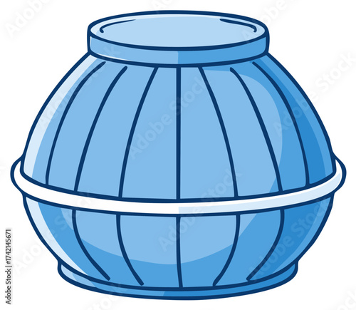 Cartoon blue glass decorative vase with ribbed texture and a white stripe