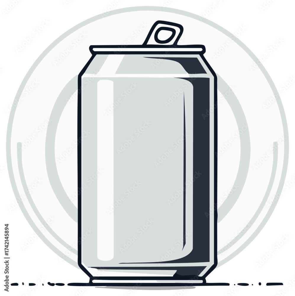 Obraz premium Simple grayscale drawing of a beverage can with pull tab and circular outline