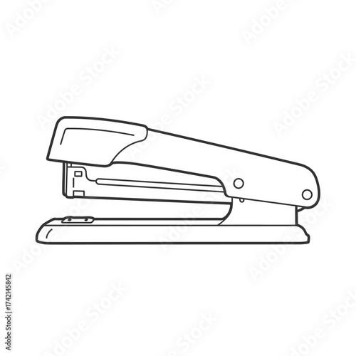 Stapler Line Art Vector. Office and School Stationery Supply Black Outline Icon. Business Equipment Illustration.