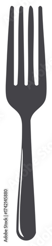 Stylized Dark Gray Four-Pronged Dining Fork Cutlery Utensil Icon