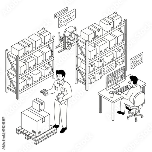 Isometric Inventory Control Specialist Vector Illustration, Warehouse Logistics and Supply Chain Management