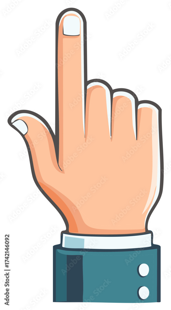 Obraz premium Cartoon Hand Pointing Upwards Index Finger in a Business Suit