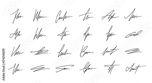 Collection of Numerous Unique Handwritten Signatures and Autographs Displayed in a Grid Formation