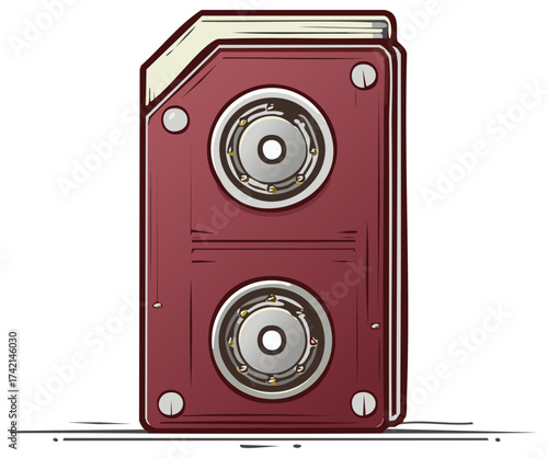 Retro audio cassette tape graphic illustration design for 80s music listening or vintage storage