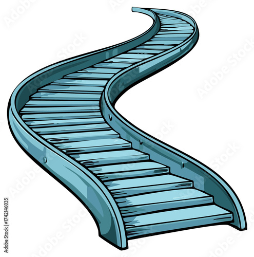 Curving Blue Stairway Leading Upwards Illustration