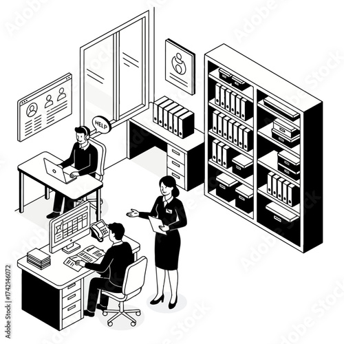 Human Services Assistant.ai: Social Welfare Support and Customer Service Office Vector Illustration