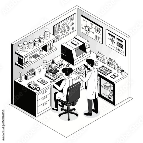 Histology Technician.ai: Medical Laboratory Science and Research Vector with Pathology Focus
