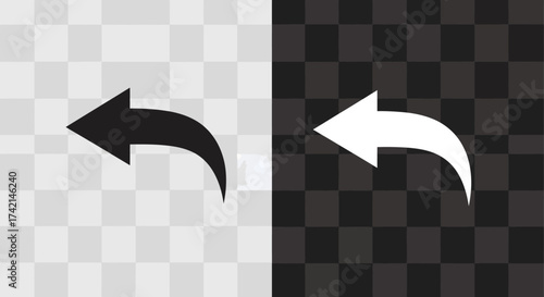 Two Icons Representing a Curved Arrow Pointing Left on Transparent Backgrounds One Black and One White