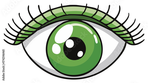 Stylized Green Eye with Long Eyelashes and Shadow