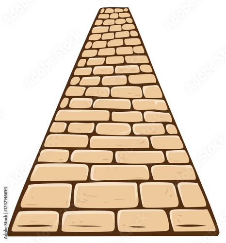 Stone cobblestone road leading forward in perspective cartoon vector illustration