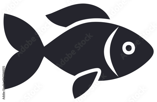 Black fish icon, swimming, isolated on white background