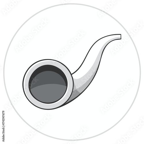 Graphic illustration of a smoking pipe in a white circle.