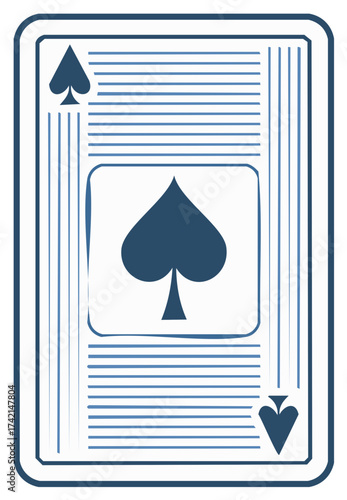 Stylized blue spade playing card vector illustration for gambling and casino games