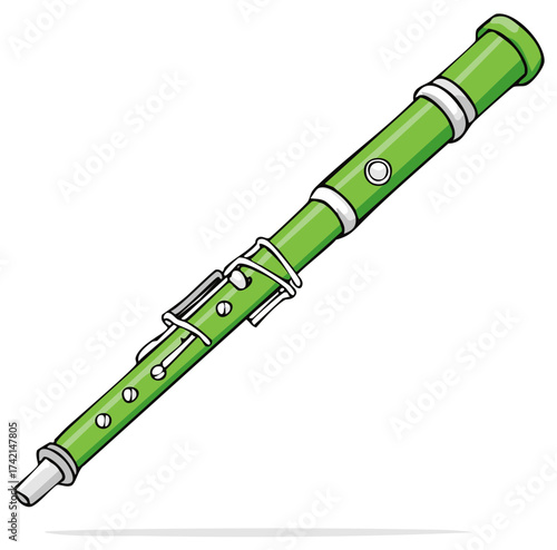 Green Cartoon Clarinet Illustration, Music Instrument, Woodwind Instrument, Concert, Orchestra