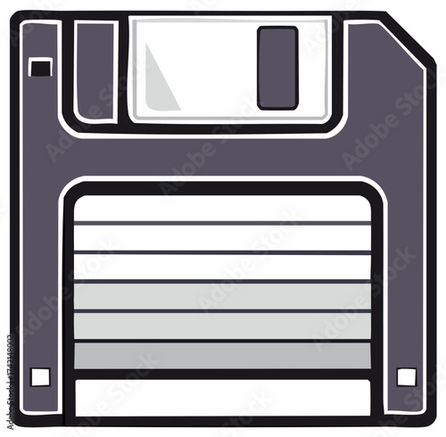 Cartoon style floppy disk representing old computer technology and digital data storage retro nostalgia icon