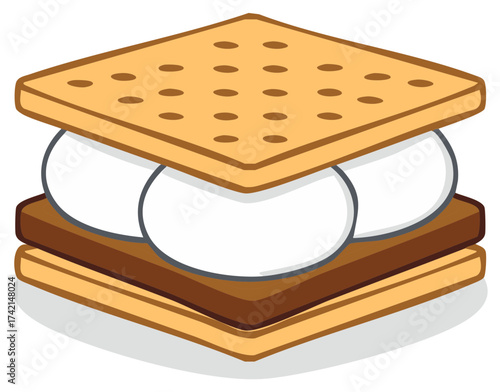 Classic s'more dessert with graham crackers, chocolate, and marshmallows vector illustration