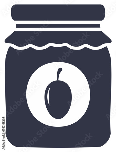 Plum Jam Jar Icon for Homemade Food Preservation and Sweet Spreads