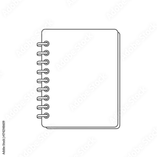 Blank Spiral Notebook or Sketchbook Line Art Vector. Minimalist Stationery and Office Supplies Icon.