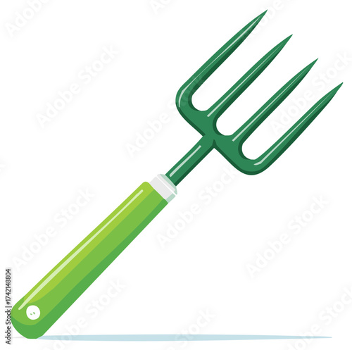 Green Garden Fork Tool for Cultivating Soil and Planting Flowers or Vegetables